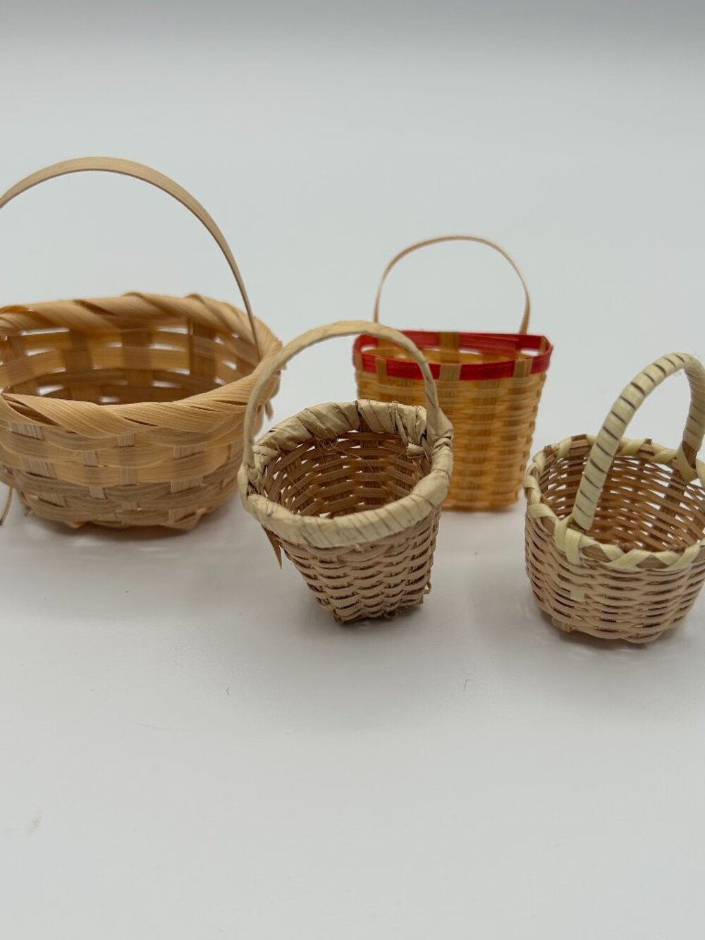 Vintage Miniature Baskets Set of 4 Handmade Woven Wicker Rattan Dollhouse Decor